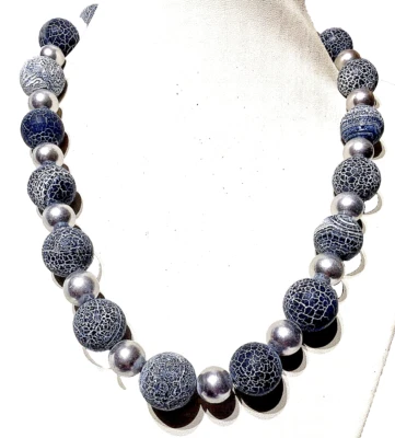 Wunderschöne FOSSILACHAT, MUSCHELKERNPERLEN Kette  in Kugelform - Bild 1 von 4