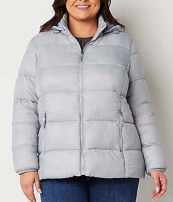 Chaqueta con capucha acolchada gris St. John's Bay 3X para mujer nueva con etiquetas Foto 1 de 2