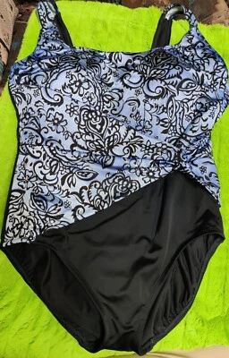 Studio Works Women's swimsuit Black Blue Silver Shimmer Bathing Suit Size XL - Image 1 of 4