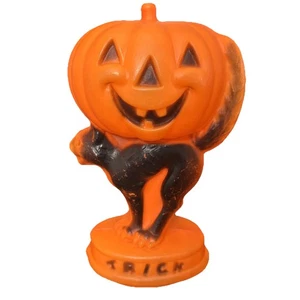 Vintage Halloween Trick Leckerli schwarze Katze Kürbis Jack O Laterne Blasform - Bild 1 von 9