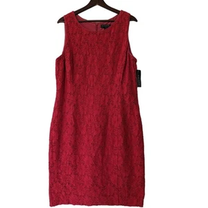 Lauren Ralph Lauren Womens Red Geranium Crochet Eyelet Sheath Dress Size 16 New - Picture 1 of 9