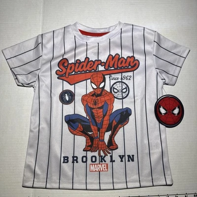 Marvel Spider-Man, Spidey White And Blue Striped Kids Jersey Tee, Size 5.   (K1) - Image 1 of 4