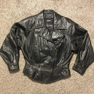 Vtg 1986 Wilsons Black Lined Leather Motorcycle Bomber Jacket Womens Medium - Picture 1 of 17