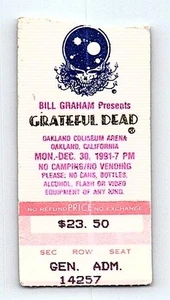 Grateful Dead Versandhandel Konzert Ticket Stub 30. Dezember 1991 Oakland Kalifornien - Bild 1 von 2
