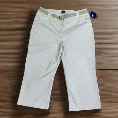 Calça capris feminina Basic Editions listrada verde sarja limão bolso com cinto tamanho 14 - Imagem 1 de 4