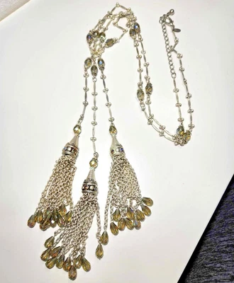 Chicos Pendant Necklace Green Faceted Glass Beads Chandelier Tassel 34" NOS  - Image 1 of 4