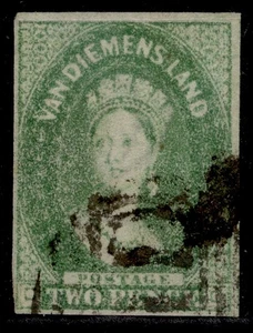 AUS - Tasmania QV SG30, 2d dull emerald-green, FINE USED. Cat £140. 4 Margins - Picture 1 of 1