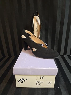 Size EU 36 Eric Michael Vanna Suede Leather Slingback Cutout Detail Heels Black - Image 1 of 4