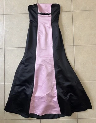 Maxi Vestido JESSICA McCLINTOCK Gunne Sax Talla 7/8 Rosa Negro Hombro Descubierto Baile de graduación Foto 1 de 4