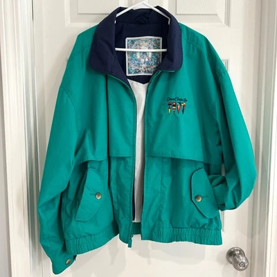 De Colección Años 90 Y2K Corona Líneas de Cruceros Cuello Verde Cremallera Bolsillo Abrigo Chaqueta Hombres XL Foto 1 de 4