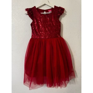 Zunie Girl Sequin Holiday Party Dress Red Velvet Size L (10/12) - Picture 1 of 5