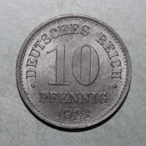 S2 - Germany 10 Pfennig 1921 Brilliant Uncirculated Zinc Coin - Imperial Eagle - Picture 1 of 2
