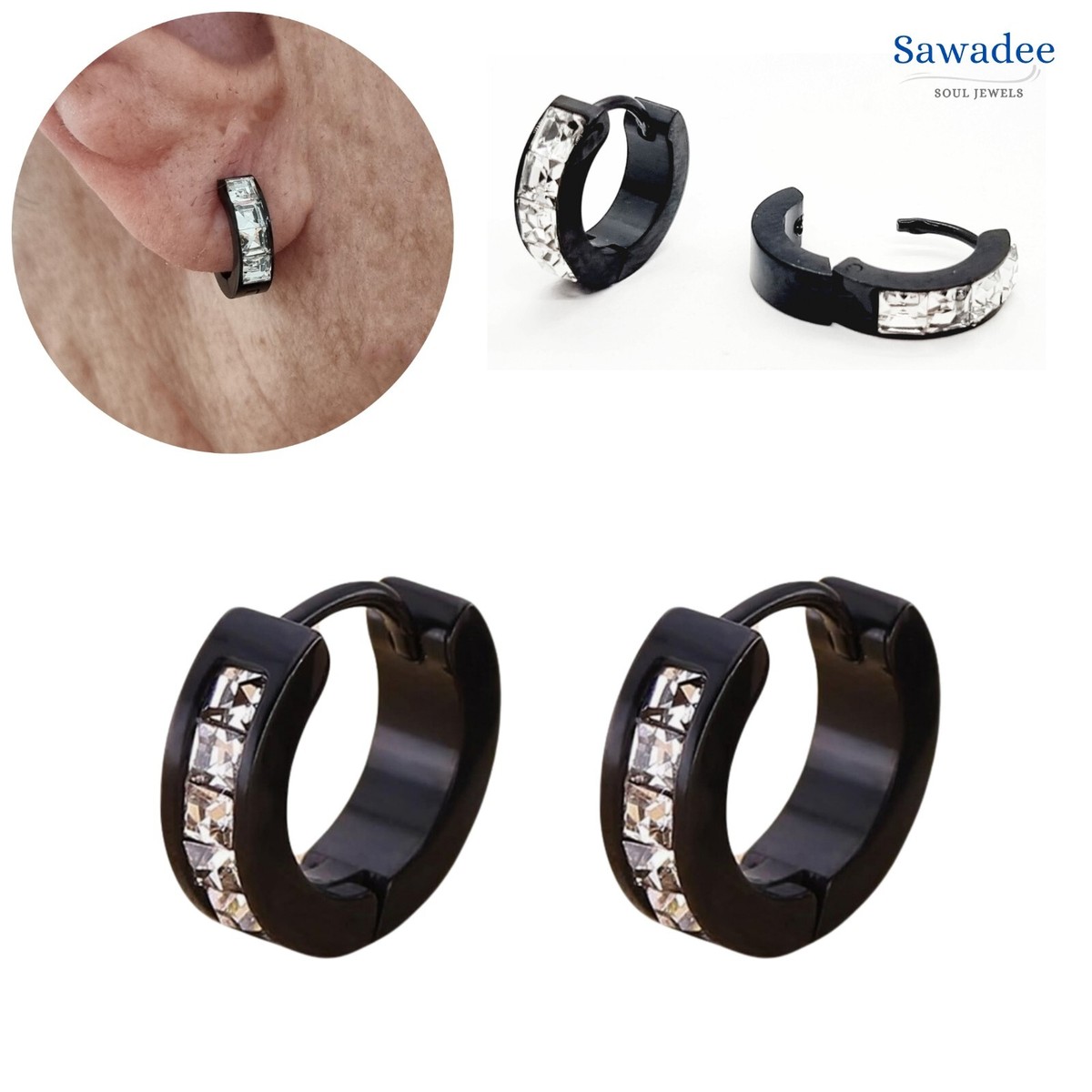 10MM Nero Cerchio Orecchini Con Stella Da Uomo Donna, Finto Dilatatore Fake Plug, 1 Paio