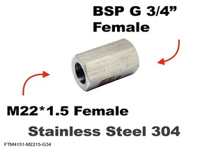M22*1.5 FEMALE to BSP G 3/4" FEMALE Stainless Sensor Adaptor Fittings Conversion - Picture 1 of 5