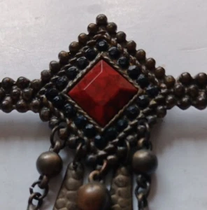 VTG Victorian Deco Goth Brooch Pin C Clasp Red Stone Boho ESTATE Art JEWELRY  - Picture 1 of 8
