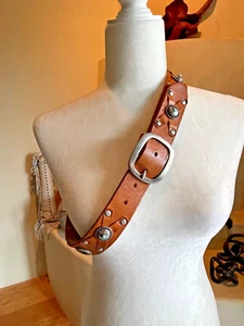 Custom Made Leather Native American Sterling Turquoise Concho Belt Brown - Picture 1 of 11
