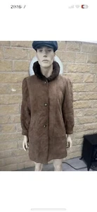 Vintage 70s Brown Italian Shearling Sheepskin Jacket Winter Pea Coat 46R - Picture 1 of 9