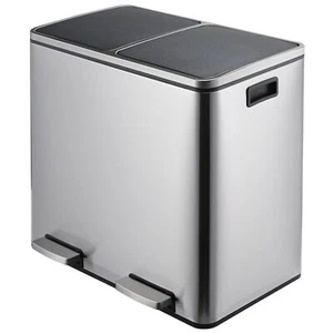 Stainless Steel Trash and Recycle Can 48L Step Dual Compartment Kitchen Bin - Picture 1 of 9