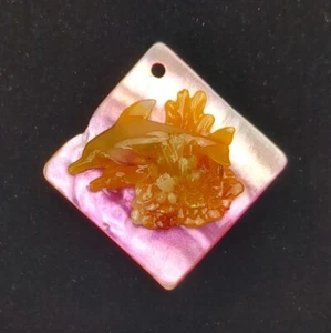 Abalone Coral Pendant Shell Dolphin Pink Diamond Shaped Ocean Beachy Coastal - Picture 1 of 8