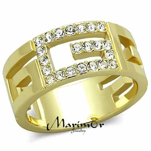 Mode-Ring 14 Karat Gold ionenplattiert Edelstahl Buchstabe G Kristall Größe 5-10 - Bild 1 von 7