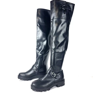 Nine West Over The Knee Women's Boots Buckle Faux Leather  Black Size 8 - Picture 1 of 19