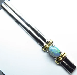Barra y cadena de ópalo negro chapada en plata 7x5 mm ópalo semi negro - Imagen 1 de 8