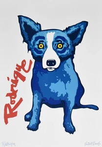 George Rodrigue Blue Dog Signature Dog Red No Border Silkscreen Print Signed - Picture 1 of 5