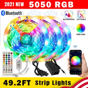 65ft 50ft LED Strip Lights 5050 RGB Bluetooth Color Change Remote for Rooms Bar - Picture 1 of 16