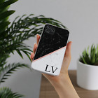 Personalised Initial Phone Case For iPhone 13/12/11 Grey Black Marble Hard Cover