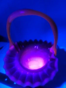 Antique Kanawha Houze Maganese Uranium Slag Glass Ruffled Bowl w applied handle - Picture 1 of 11