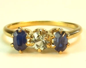 Antique Sapphire Aquamarine Engagement 13K Yellow Gold Ring Size 5.75 UK-L Deco - Picture 1 of 17