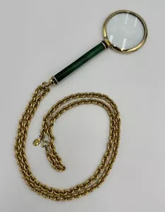 Joan Rivers Magnifying Glass Necklace - Red Stones Green Enamel - Picture 1 of 7