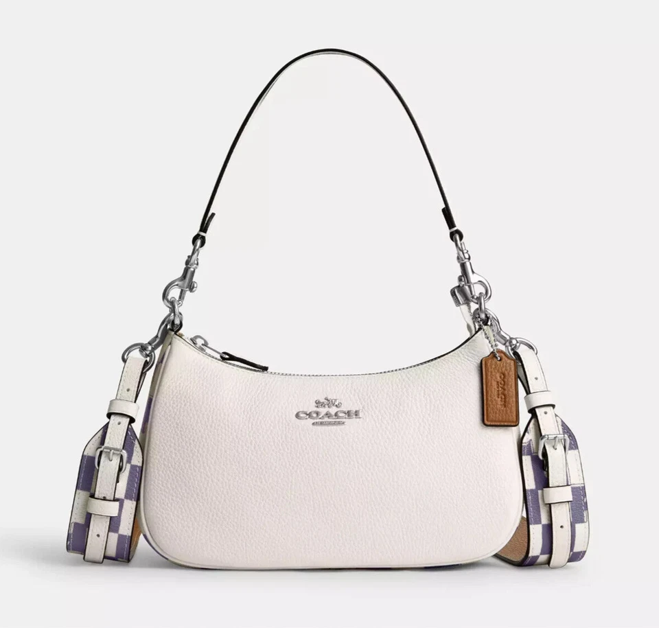 COACH Teri CR103 Shoulder Crossbody Bag Checkerboard Print CHALK /violet Pouch