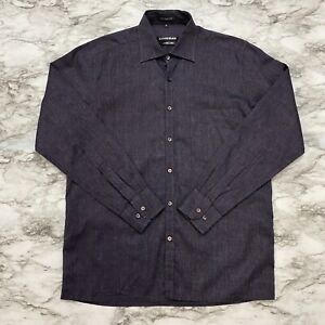 Azzaro Black Shirt Mens Size M Dark Purple Long Sleeve Linen EUC