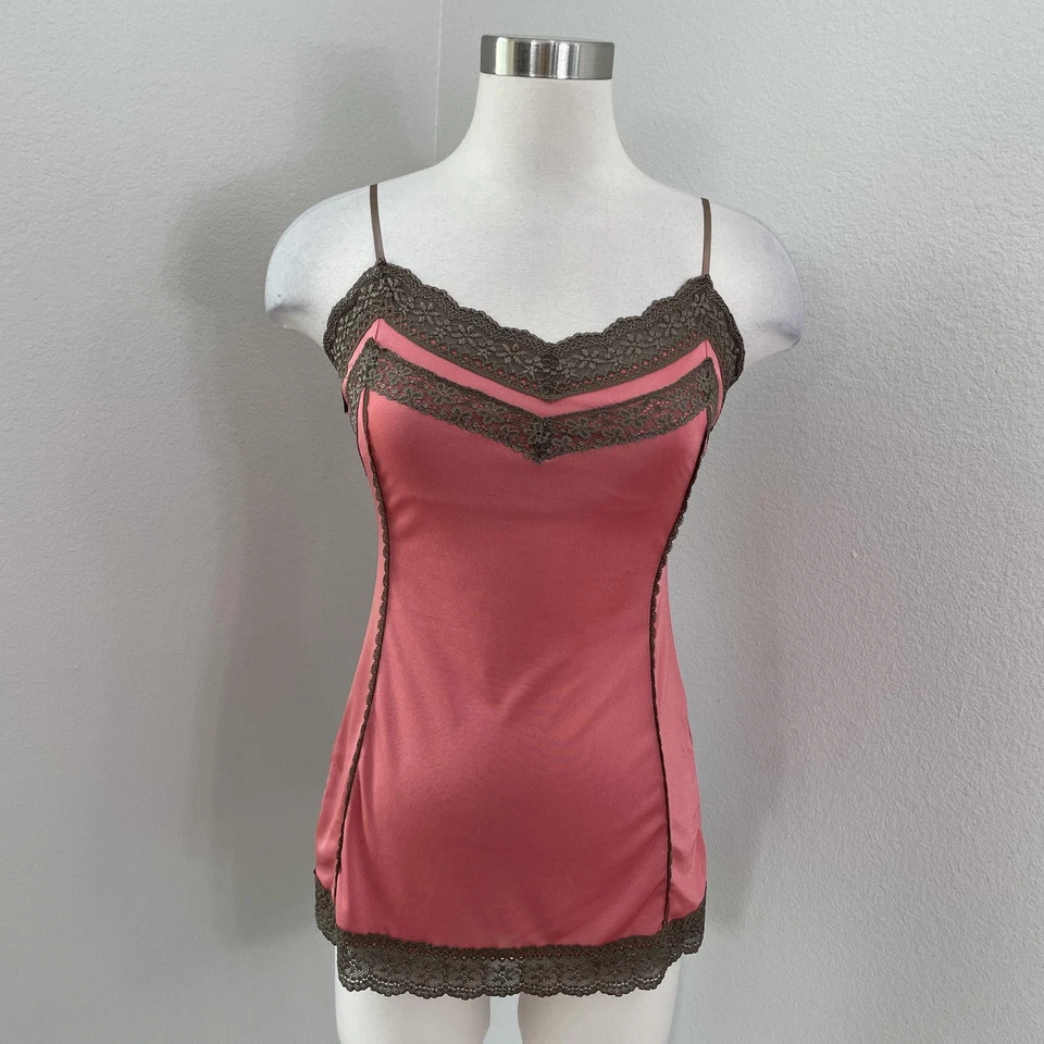 Camiseta sin mangas Y2K Vintage The Limited para mujer XS rosa satinado encaje cami años 2000 Foto 1 de 4