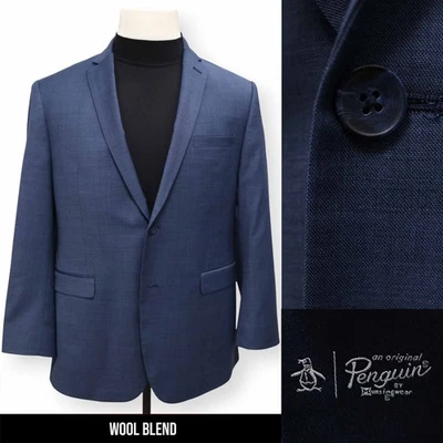 ORIGINAL PENGUIN Hombre Azul Sólido MEZCLA DE LANA Abrigo Deportivo Traje Chaqueta Blazer 42 R Foto 1 de 4