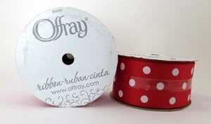 Cinta Offray, punto blanco sobre rojo cinta de poliéster grosgrain de 1 1/2 pulgada, 2x9' - Imagen 1 de 2