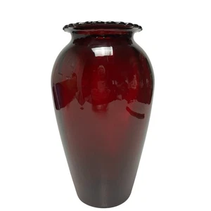 Vintage Anchor Hocking ROYAL RUBY RED Glass Vase Ruffled Edge 9” Tall - Picture 1 of 8