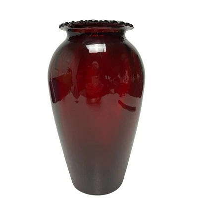 Vintage Anchor Hocking ROYAL RUBY RED Glass Vase Ruffled Edge 9” Tall - Image 1 of 4