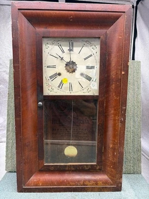 c1860 GILBERT CLOCK CO 30 HOUR BRASS MOVEMENT WEIGHT DRIVEN MANTLE CLOCK RUNS - Image 1 of 4