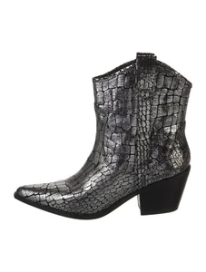 Donald Pliner Pewter Metallic Washed Croco Leather Boot bootie Western heel - Picture 1 of 10
