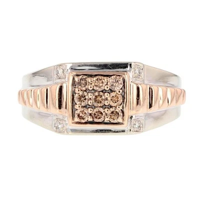 .42ctw Light Brown Diamond Cluster Ribbed Band Ring 10k Multi-Tone Gold Size 11 - Image 1 of 4