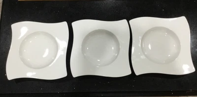 VILLEROY & BOCH ~ Tazón de sopa/pasta NewWave de borde ancho ~ Blanco ~ Lote de 3 ~ 9,5” cuadrados Foto 1 de 4