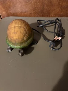 Turtle Lamp Night Light Amber Glass Shell w/ Cast Metal Base Electric Bulb - Picture 1 of 8