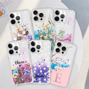 Personalized Flexible Glitter Cover For iPhone 12 13 14 15 16e Floral Phone Case - Picture 1 of 66