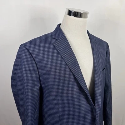 Claiborne 50R Sport Coat Blue Plaid Two Button Double Vented Poly Rayon Blend - Image 1 of 4