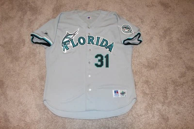 Mike Piazza Florida Marlins Grey Road Jersey Russell Authentic Diamond Coll 52 - Image 1 of 3