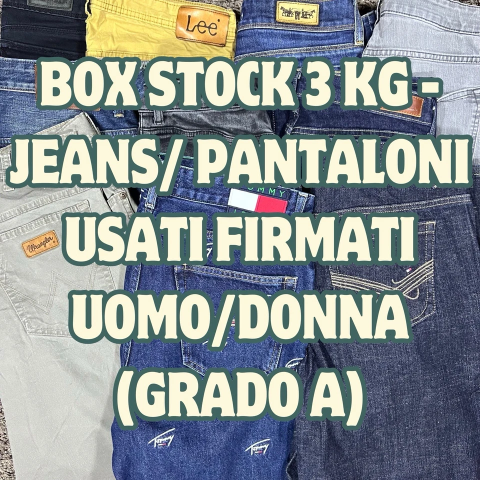 BOX STOCK LOTTO 3 Kg JEANS/PANTALONI USATO FIRMATI UOMO / DONNA VINTAGE - Immagine 1 di 1