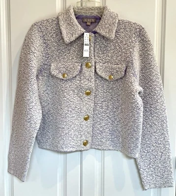 NUEVO CON ETIQUETAS J Crew Talla Mediana Usada Cardo/Marfil Recortado Lana Boucle Dama Chaqueta BV347 Foto 1 de 4