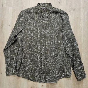 Michael Kors MK Button Down Linen Shirt Mens XL Patterned Deep Green And White - Picture 1 of 12